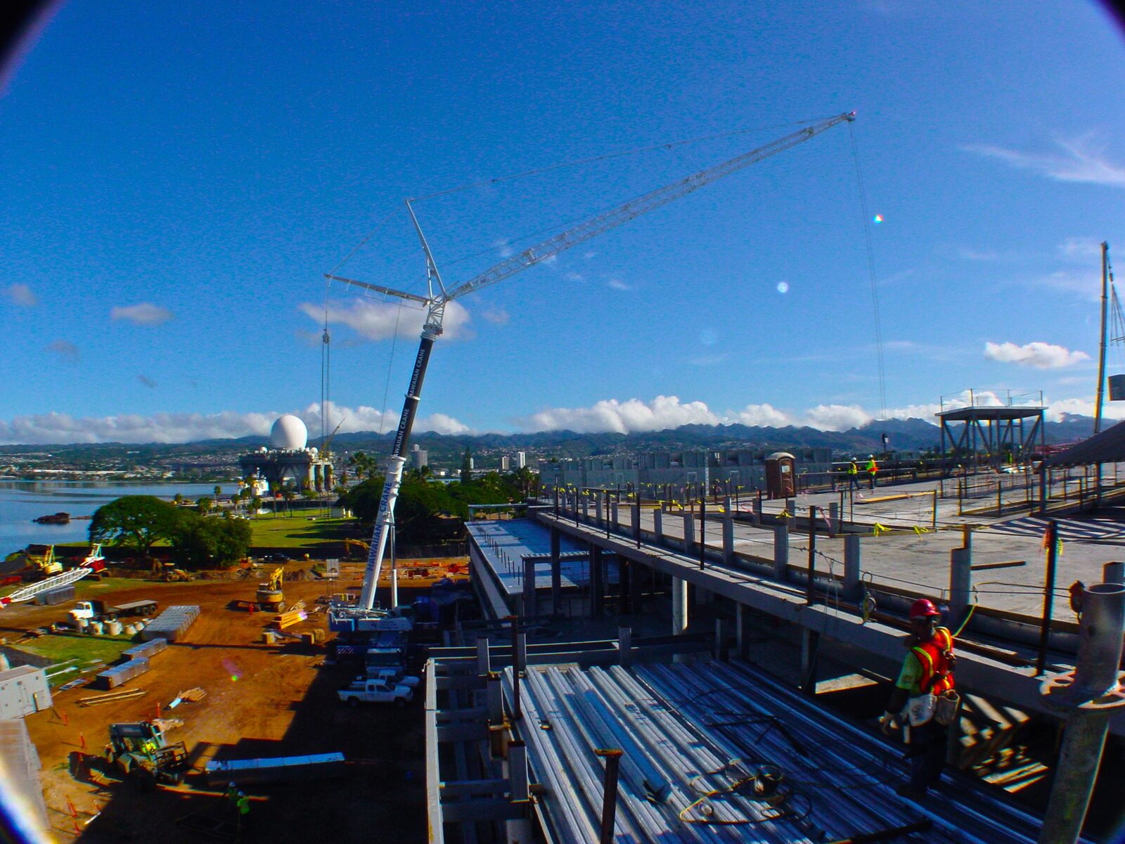 A crane working above a construction site